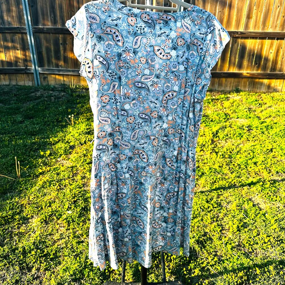 Loft Light Blue Floral Short Sleeve Dress 12 - Picture 2 of 3